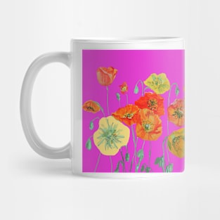 Red Poppy Watercolor Painting Magenta Mug